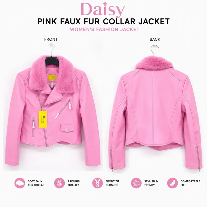 Daisy Women’s Pink Faux Fur Collar Jacket