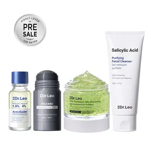 Dr.Leo 4-Step Acne Repair Kit - Salicylic Acid Cleanser, Charcoal Clay Stick Mask, CICA Panthenol Jelly Moisturizer, Drying Lotion Spot Treatment for Deep Pore Cleansing, Pimple Care, Redness Calming & Skin Barrier Support,summerwins