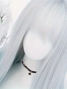 Silver Blue Gradient Medium-Length Wig, Japanese Lolita Style, Daily Wear & Cosplay, 55cm Natural Bangs, High-Temperature Fiber Wig, Synthetic Hair Wigs, Wig With Bangs