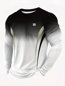 Men's 3D Printed Sporty Casual Round Neck Long Sleeve T-Shirt, Athletic Shirts, Slim-Fitting All-Seasons Top, Comfortable and Stylish Clothing