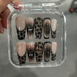 Tortoiseshell French Press On Nails: Hand Painted 3D Acrylic Square Nails