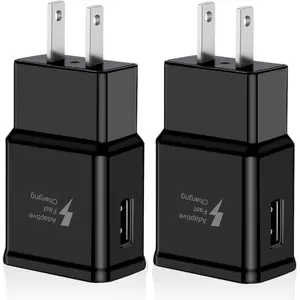 2 Pack Adaptive   Block USB Wall Charger Plug Adapter for  Galaxy S25 S24 S23 S22 S21 S20 S10 Plus S9 S8 S7 A36 A25 A20 A16 A15 A14 A13 A12 A05 A03s Note 9 Quick Charge (Black)