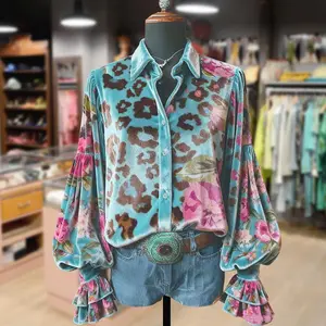 Velvet retro leopard print button velvet shirt soft and cute spring set women's outdoor wear women's clothing