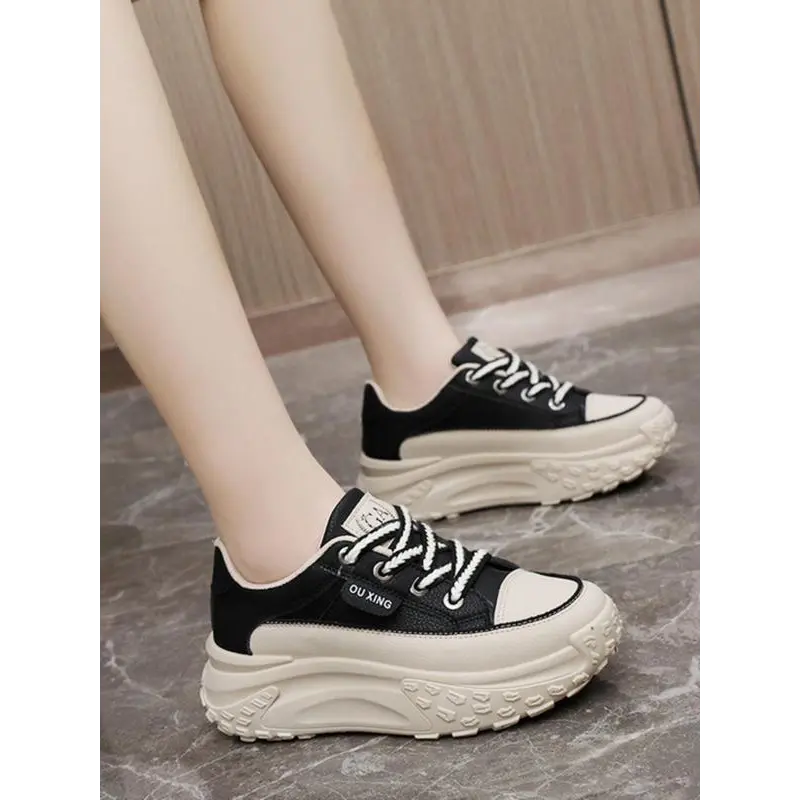 Women's Platform Sports Shoes - Casual Lace-Up Walking Trainers, Breathable Round-Toe Comfort Footwear for Daily Wear, Walking Shoes