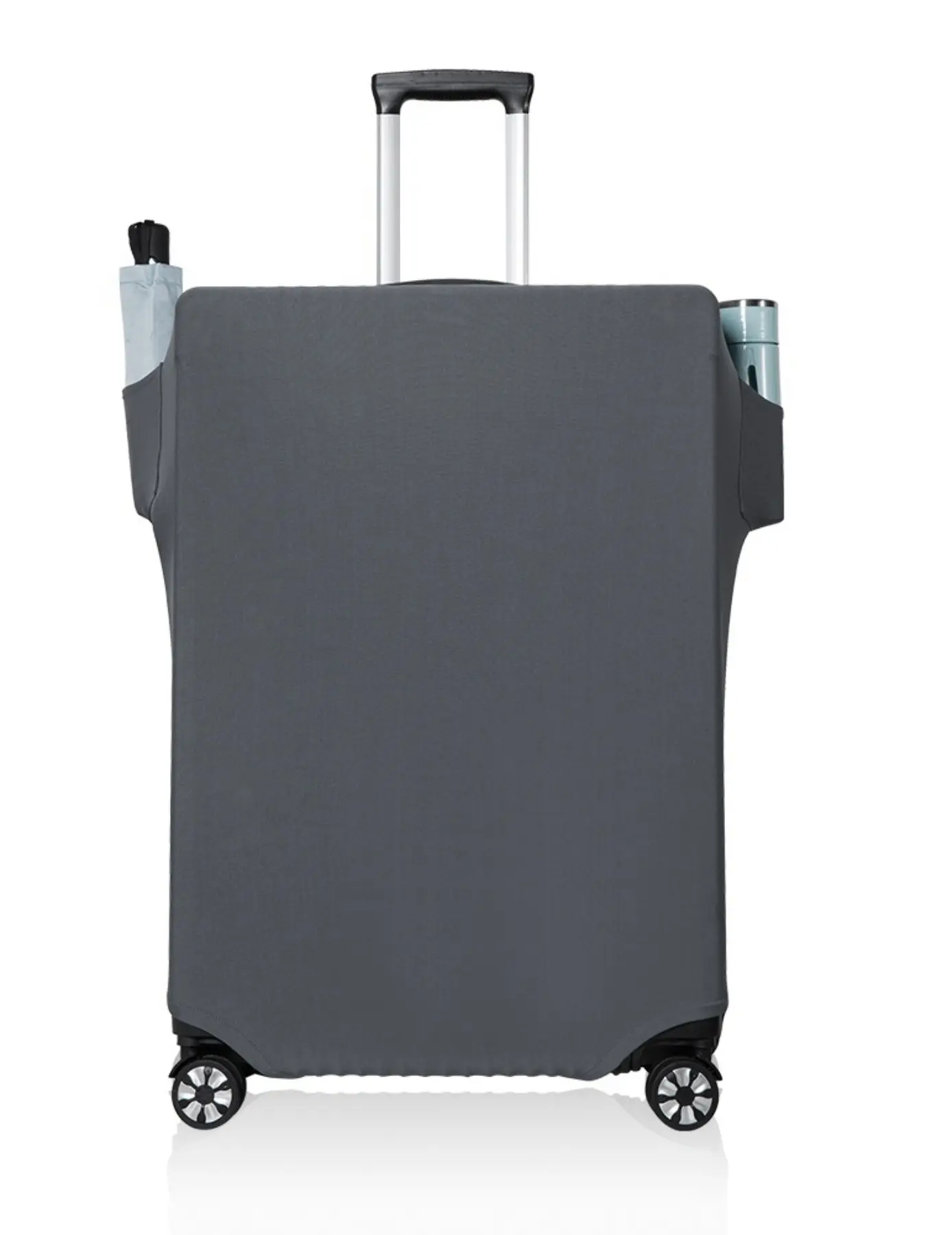 Grey luggage protective cover with side pockets, elastic luggage cover equipped with cup holder and umbrella storage bag, scratch-proof and dust-proof travel luggage protective cover Luggage Accessories