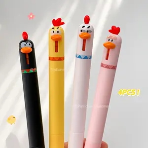 4pcs Creative Chick Chirp Quick Dry Lick Pen 0.5mm Office Fun Stress Relief Gift Black Fountain Pen Set Office Stationery Supplies
