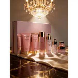 Sakura Anti Aging Hydrating 8 Piece Skin Care Set Cleanser Toner Eye Cream Serum Emulsion Cream Sleep Mask Luxury Dual Repair for Smooth Plump Radiant Youthful Glow Skin