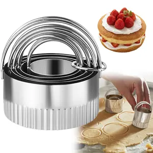 5-Piece Round Biscuit Cutter Set with Handles, Stainless Steel Cookie Dough Cutter Tool Baking Tools with Fluted Edge for Kitchen Baking & Cakes, Cookie Cutters Home