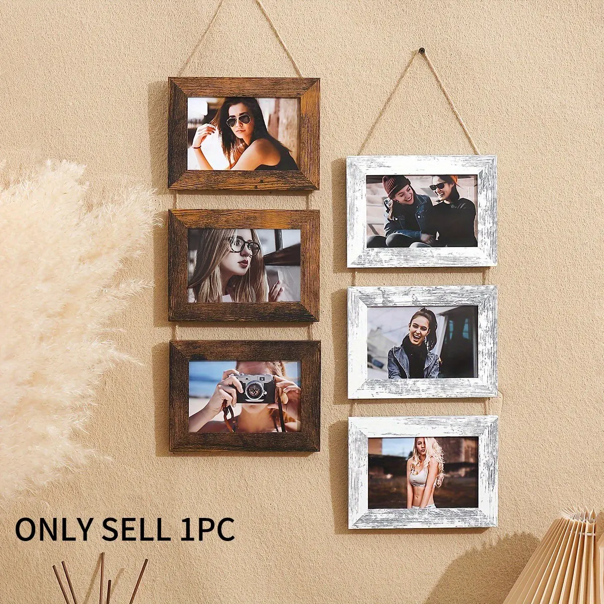 1pcs Wall Hanging Frame, 4x6 Inch Photo Display, Vintage Home Art Decor, Rustic Frame for 4/3/2 Photos, Party Gift, Birthday Decoration, Wood Frame, Framed Decor, Wall Picture Frames