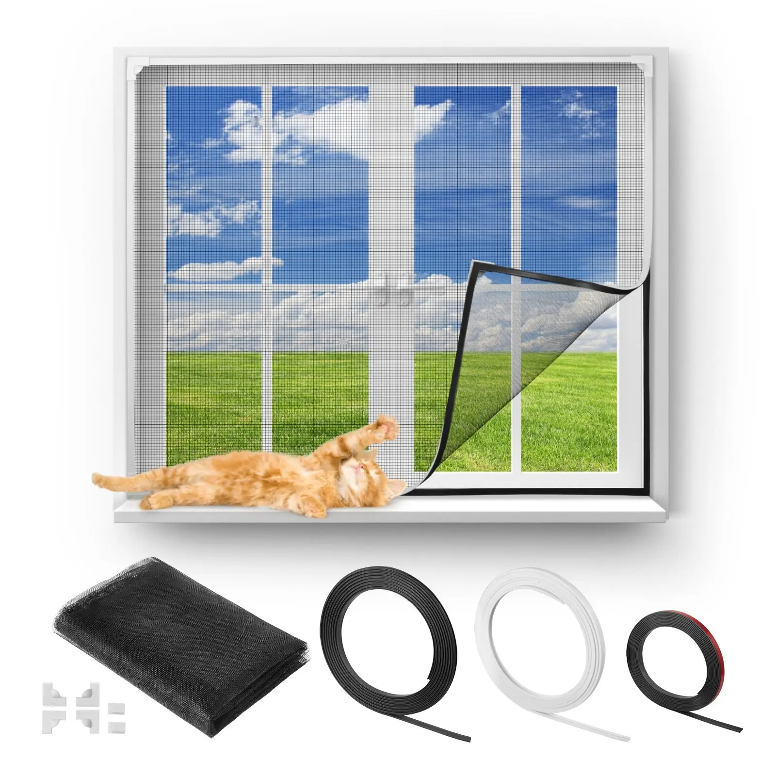 Premium Magnetic Window Screen for House Windows, Durable Full-Mesh Insect Screen With Magnetic Closure, Easy Install, Fits 58.27 X 39.17 Inch Openings, Keeps Bugs Out, Reusable, Weather Resistant, High-Quality Construction