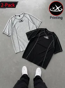 2-pack Retro Tour T-shirts, Y2K unisex vintage street style star print raglan sleeves T-shirts, contrast stitching graphic tees, summer casual tops, cyber grunge rock aesthetic, short sleeves, hip-hop skate alternative fashion, soft and breathable, everyd