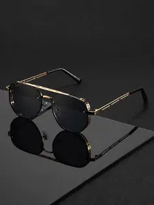 Alloy Double Bridge Decorative Glasses, Square Frame Design, Dark PC Lenses, Metal Finish, Bold Style for Parties, Fashionable Wear