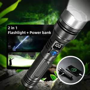 2pcs 2-in-1 Strong Flashlight (Power Bank)，Digital display of power, Rechargeable，Zoomable, , X4Waterproof, Adjustable Brightness Flash Light for Outdoor, Emergency, Camping Accessories，Black DealsForYouDays