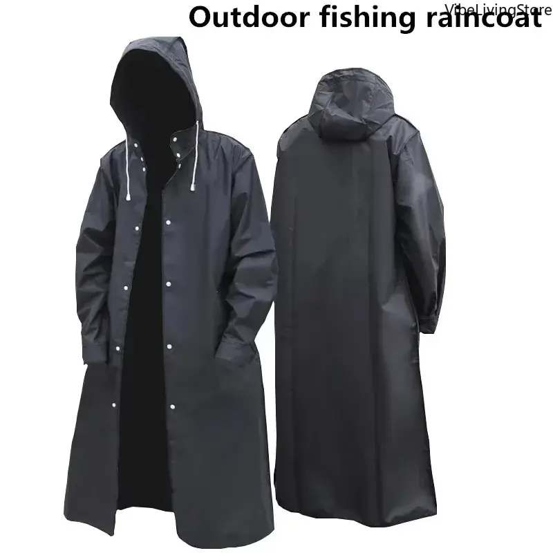 Waterproof Long Raincoat for Women, Men's Wear, Thick Hooded Waterproof Clothes, Eco-Friendly Sporty Sport Rainwear for Outdoor Hiking, Travel