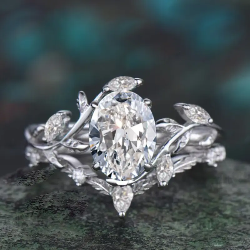 2-Piece Sparkling Elegant Oval Cubic Zirconia Women's Engagement Ring Set - Romantic Wedding & Party Jewelry - Christmas & Valentine's Day Gift Beautiful Rings Oval Shaped Ring