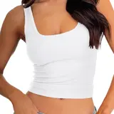 Danysu Women's Padded Ribbed Square Neck Cropped Tank Top - Fitted Basic Cami, Retro, Party-Ready, Ribbed Texture Women's Tanks & Camis for Casual Everyday Wear