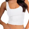 Danysu Women's Padded Ribbed Square Neck Cropped Tank Top - Fitted Basic Cami, Retro, Party-Ready, Ribbed Texture Women's Tanks & Camis for Casual Everyday Wear