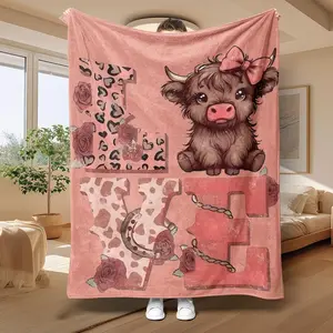 Flannel Cow Pattern Throw Blanket - Soft, Comfortable for Home Office Use, Warm Nap Blanket for Air-Conditioned Rooms, Flannel Blankets