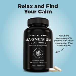 Magnesium Glycinate 500mg | High Absorption Formula for Relaxation, Stress Relief, Muscle Recovery & Restful Sleep | Vegan, Non-GMO | 180 Capsules