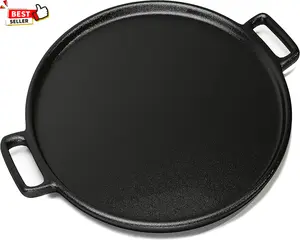 Cast Iron Pizza Skillet - 14-Inch Pan for Cooking, Baking, Grilling - Durable, Long-Lasting, Even-Heating, and Versatile Kitchen Cookware Rustic Oil