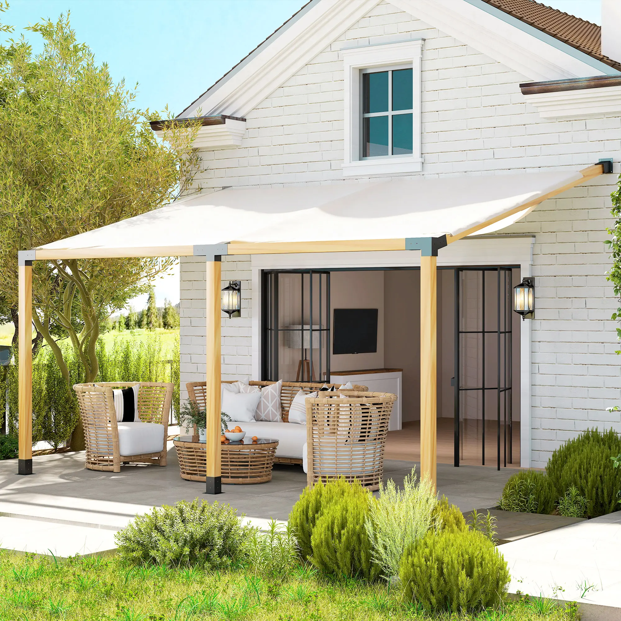 Black Pergola Kit with 15° Slanted Brackets, 4-Way/3-Way Brackets, Post Bases, Wall Mounts for 3.6" X 3.6" Lumber