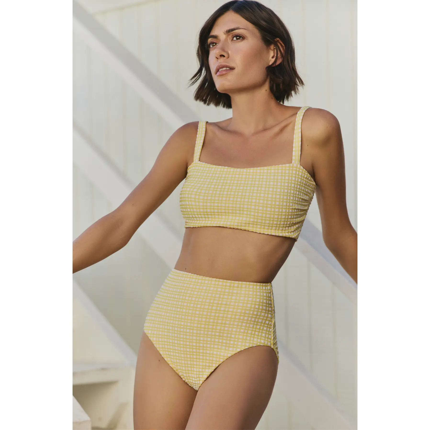 Lucia Bralette Top in Yellow Seersucker