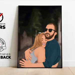 Minimalist couple Faceles Portrait, Personalized Portrait from Engagement Photo, Custom Wall Decor Drawing, Gift for Couple