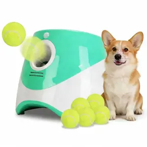 Rechargeable Automatic Dog Ball Launcher with 6 Pack Standard Tennis Balls, 3 Adjustable Launch Distances Smart Infrared Induction Auto Ball Thrower, Indoor & Outdoor Interactive Fetch Toy for Small & Medium Sized Dogs -- toys
