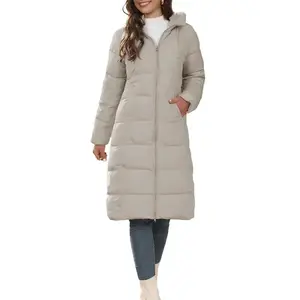 Women Ladies Girls Long Puffer Jacket Winter Warm Quilted Coat Long Sleeve Zip Up Outwear with Hood Casual Womenswear