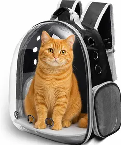 Cat Backpack Carrier, Airline Approved Bubble Pet Carrier for Cats and Small Dogs, Space Capsule Travel Backpack with Ventilated Window, Padded Shoulder Straps for Hiking, Walking & Travel, Black