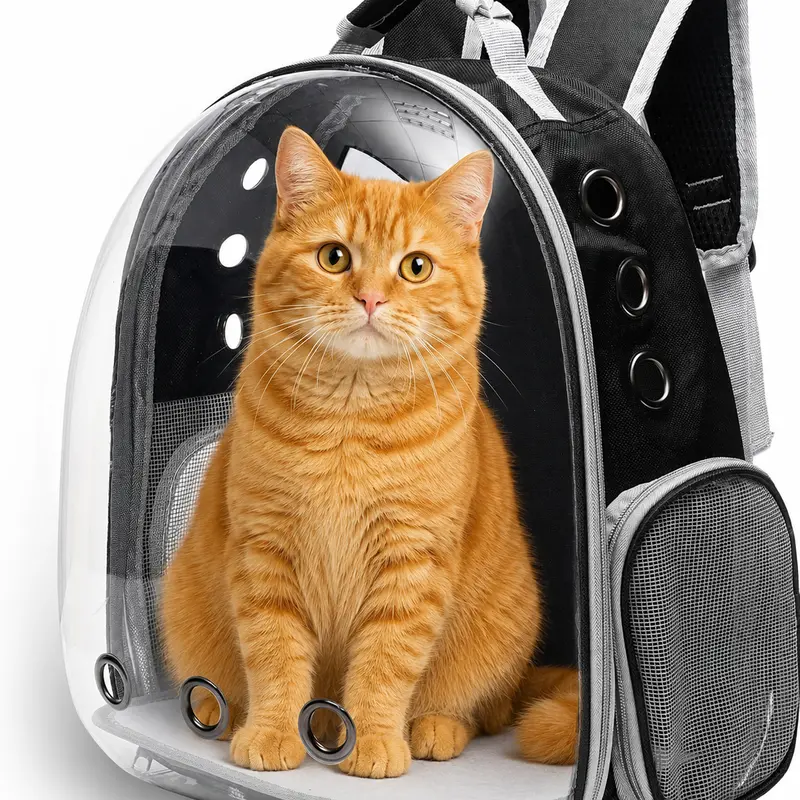 EGFSK Transparent Airline Approved Cat Carrier Backpack, Outdoor Animal Carrier for Cats & Small Dogs, Space Capsule Design with Ventilated Window, Breathability Feature, Padded Shoulder Straps for Comfortable Fit Hiking & Travel, Black