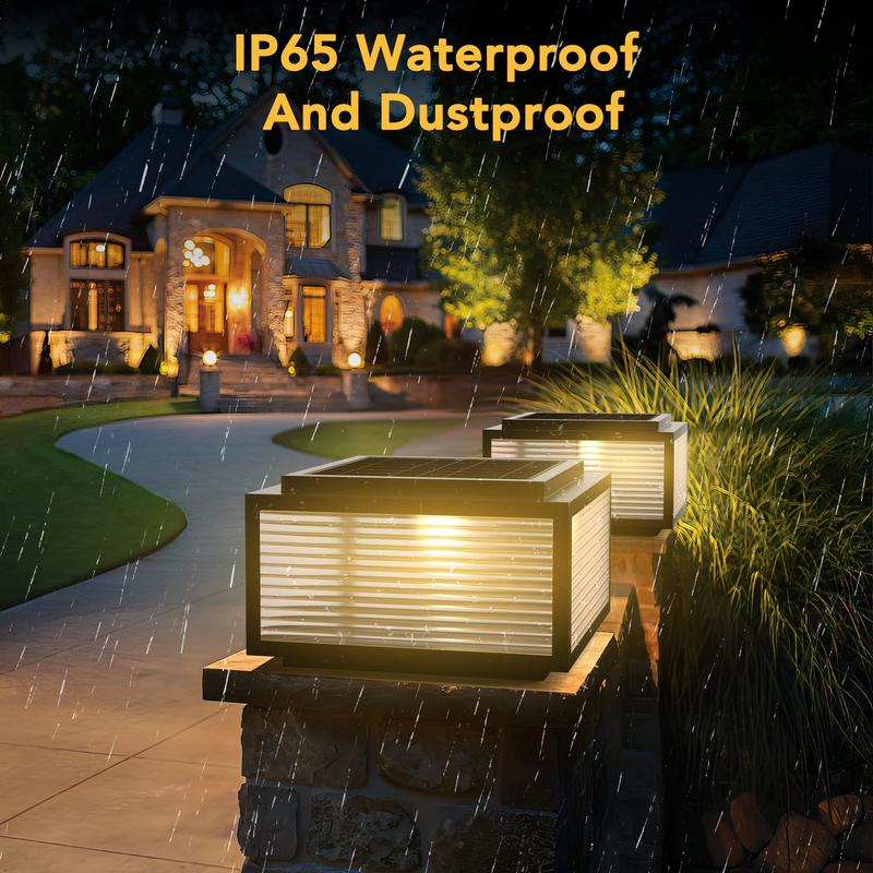 Outdoor Solar Powered Post Cap Lights, 12X12 in, Dusk Till Dawn Solar stainless steel Column Light,No Wiring Required Electricity Cost mailbox Light,Garden Light,IP65 Waterproof,Post lamp,Three-Color Adjustable