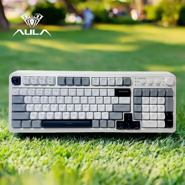 AULA S99 Key Keyboard,Tri-Mode Gaming Keyboard Bluetooth 2.4GHz USB-C Retro Creamy Color RGB Backlit Media Knob Number Pad for PC Mac Xbox S99 Keyboar