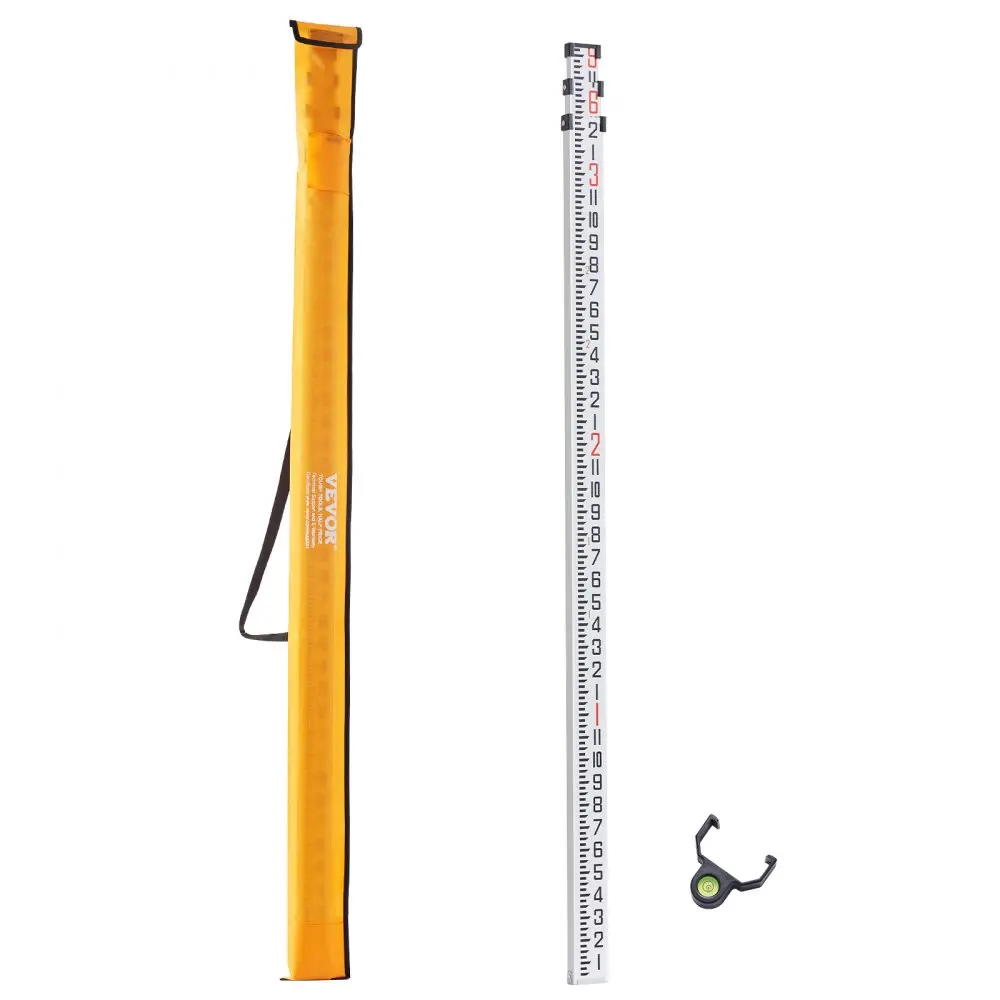 Aluminum Grade Rod, 9-Feet/8ths 3 Sections Telescopic Measuring Rod, Double-Sided Scale 1/8in Leveling Rod Stick,Aluminum Alloy Survey Rod with Bubble Level &Carrying Bag for Houses,Walls,Floors
