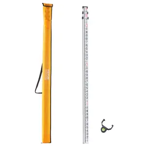 Aluminum Grade Rod, 9-Feet/8ths 3 Sections Telescopic Measuring Rod, Double-Sided Scale 1/8in Leveling Rod Stick,Aluminum Alloy Survey Rod with Bubble Level &Carrying Bag for Houses,Walls,Floors