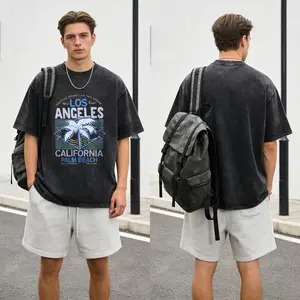Vintage Oversized Men’s T-Shirt | Premium Washed Cotton with Los Angeles, California, Palm Beach graphic | Heavyweight | Graphic | Retro streetwear for summer daily wear | Perfect gift for fashion-forward men