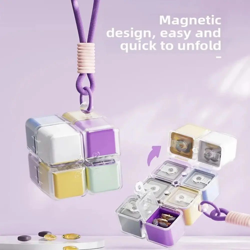 Weekly Pill Box Magnetic Foldable, 8 Day Supply, Timed Daily Intake, Small Travel Medicine Container, Weekly Daily Drug Storage Holder, Medicine Organizer