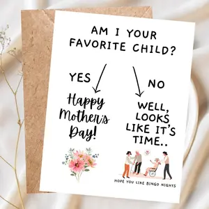 Funny Mother’s Day Card for Mom – Favorite Child Joke Card, Sibling Humor Greeting Card, Handmade Gift