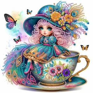 DIY Diamond Painting Kit Girl in Cup Design, 30x30 Cm Frameless Art Embroidery Cross Stitch, Unique Wall Decor Gift for Home Office Living Room