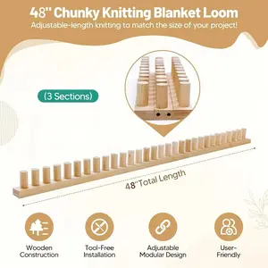 48-inch Extra-large Knitting Machine | Adjustable Height/width - Beginner-friendly for chunky Yarn Crafting System, Suitable For Chunky Knitting, Blankets, Shawls, Scarves - All-in-one Knitting Kit