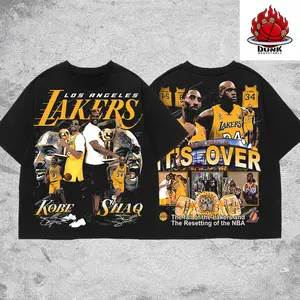 Dunk - Kobe Bryant & Shaquille O'Neal - LA Dynasty Premium Cotton T-Shirt, Vintage Lakers Legends Graphic Tee, Los Angeles Basketball Fans Hoops Streetwear Shirt, Kobe Shaq Fan Merch, Unisex Oversized Sports Gift Tee