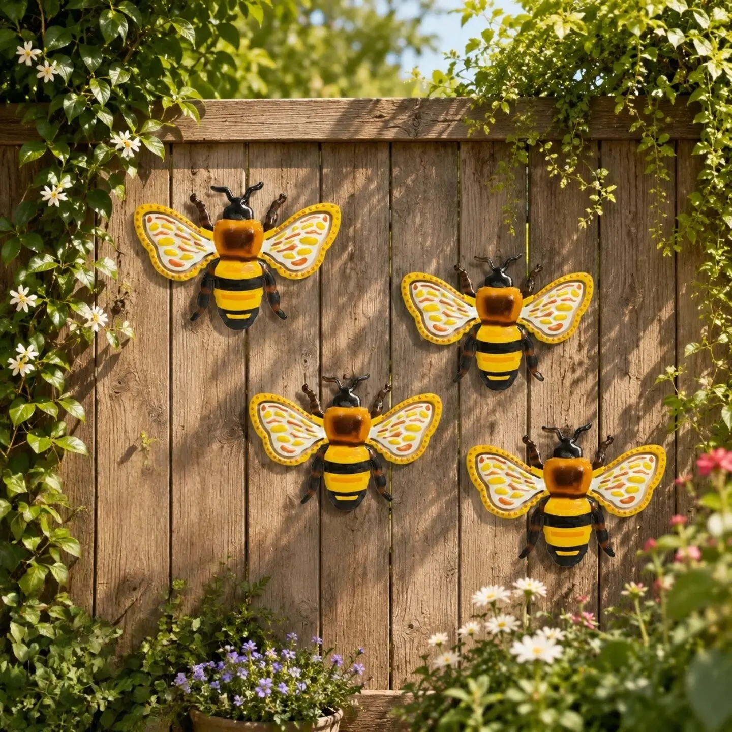 4 Pcs Metal Bee Wall Decor, Aesthetic Garden Supplies and Home Decorations for Indoor/Outdoor Use, Ideal for Yard, Porch, Party, Celebration and Wedding