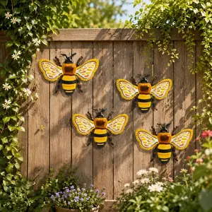 4 Pcs Metal Bee Wall Decor, Aesthetic Garden and Home Decorations for Indoor/Outdoor Use, Ideal for Yard, Porch, Party, Celebration and Wedding