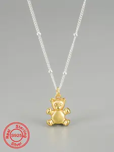 S925 Sterling Silver Cute Cartoon Bear Pendant Necklace, Fashion Jewelry for Party, Daily Clothing Decor, Trendy All-match & Exquisite Jewelry for Birthday Gift