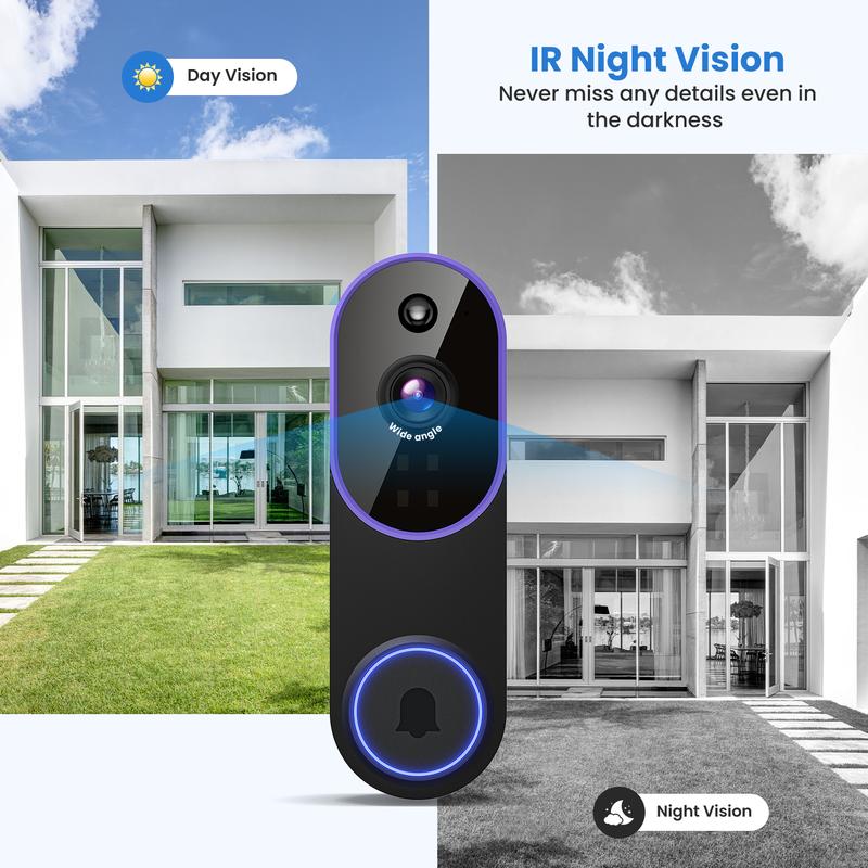 Wireless Video Doorbell Camera, Smart Security Doorbell Camera, 1080P, AI Human Detection , Night Vision, Instant Alert, Two Way Audio, 2.4G WiFi Only, Simple Installation and Rechargeable Battery, Cloud Storage, WiFi Camera