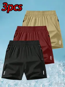 Men's 3-Pack Plus Size Outdoor Gym Shorts, Sweat-Wicking Breathable Loose Fit Gym Casual Printed Athletic Shorts, Workout Shorts, Summer Sports Shorts