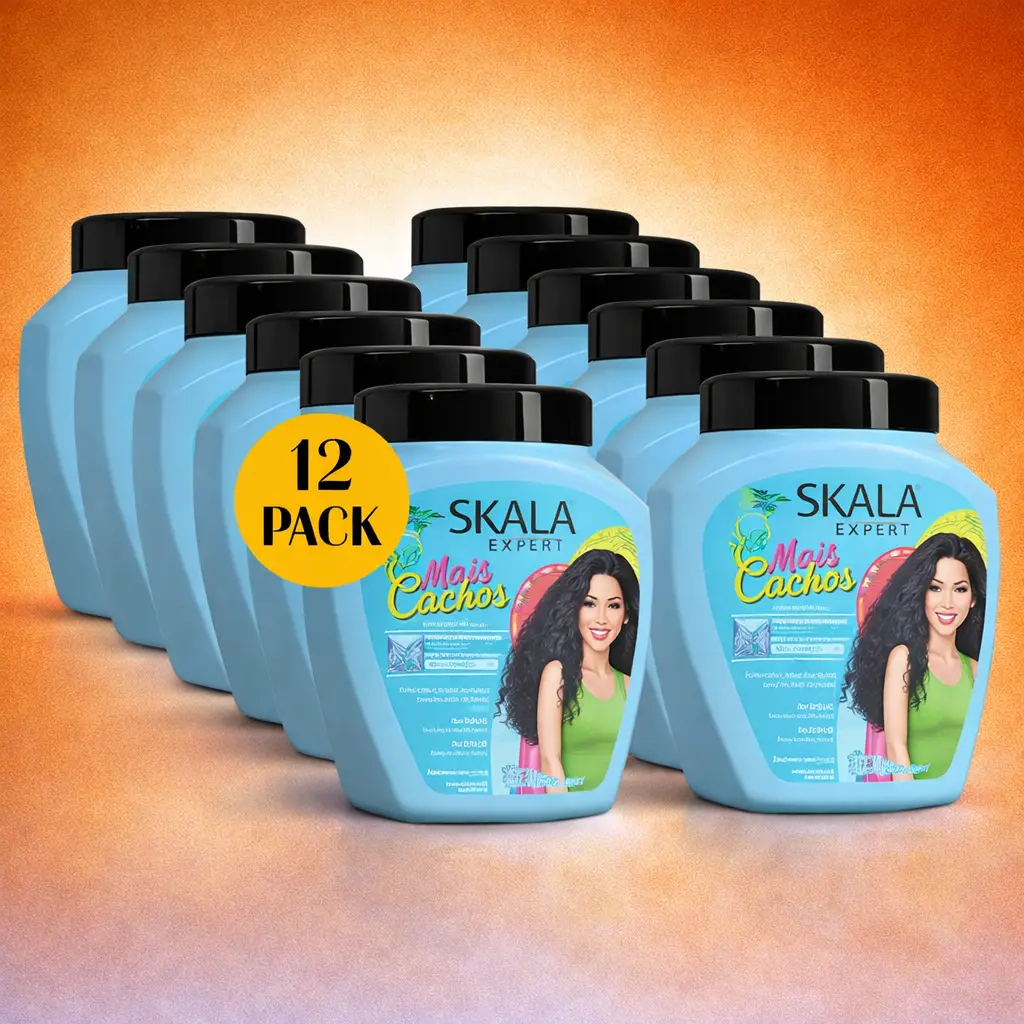 Skala Mais Cachos 2-in-1 Leave-In Cream with Castor Oil, Silicone-Free Curly Hair Products for Coily & Textured Hair, Hydration Boost Treatment, Vegan, 12-Pack, 35.2 oz Jars, Sulfate‑Free Care