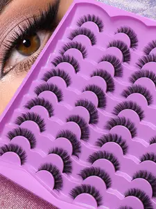 20 pairs of natural 3D mink false eyelashes, available in packs of 1/2/5; multiple packaging options; suitable for wholesale; dense and curled for a natural look; essential for everyday dates; realistic lashes that can be reused; lash extensions; makeup t