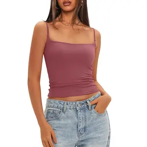 Darong Women's Padded Tank Top with Built-in Bra, Adjustable Spaghetti Straps, Double-Lined Basic Cami for Western Outfits