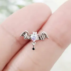 16G Halloween Bat with dangle tiny stone Surgical Steel Stud piercing,Tragus,Cartilage Earring,Helix Piercing